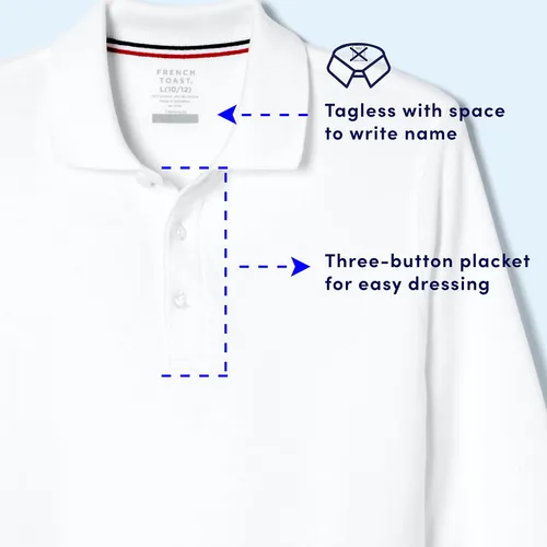 Vista 4 de French Toast Camisa de uniforme escolar de polo piqué con mangas largas para niños y niñas