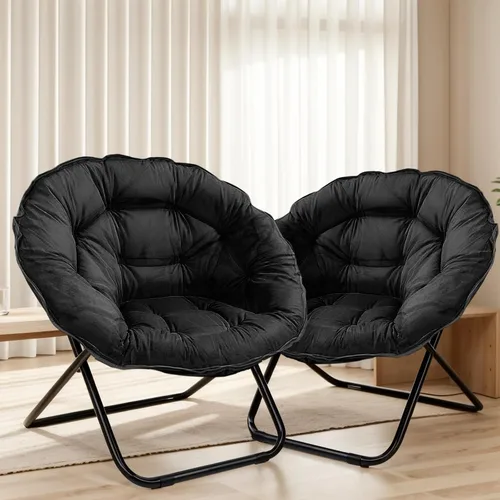 Vista 8 de Grezone Silla plegable con platillo, silla de luna perezosa de gran tamaño con marco de metal, cómodas sillas de dormitorio para dormitorio, sala