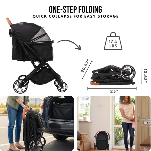 Vista 5 de Bicystar - Carriola para mascotas para perros pequeños y medianos, gatos, hasta 45 libras, de viaje ligera, plegable, todo terreno, 4 ruedas