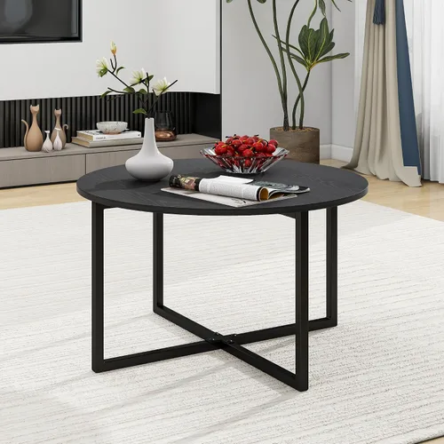 Vista 5 de HOMERECOMMEND Mesa de centro redonda anidable para sala de estar, escritorio de té con patas de metal negro, mesa de té, balcón, mesa de sofá
