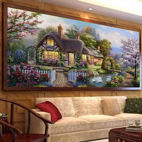 Vista 8 de Twinkel Pinkel Kits de pintura de diamantes 5D grandes para adultos, paisaje, cabaña, taladro completo, pintura de diamante, arte de bordado