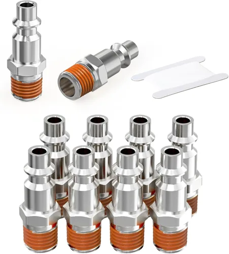 Vista 10 de Accesorios de aire industriales macho NPT de 1/4 pulgadas, accesorios de aire de conexión rápida de latón, enchufe de accesorios para compresores