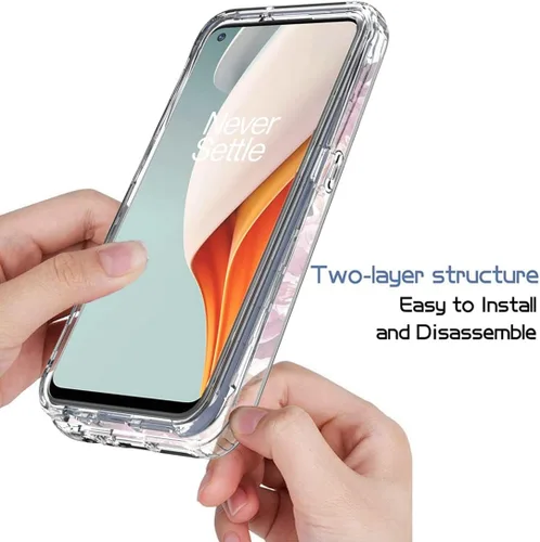 Vista 4 de Funda para OnePlus Nord N100 BE2013 con protector de pantalla de vidrio templado, lindo patrón floral transparente de cuerpo completo protector