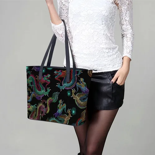 Vista 6 de Bolso de mano de cuero de dragones para mujer con asa superior, Multi
