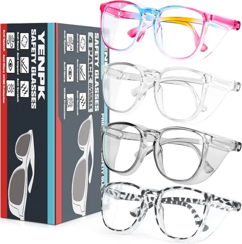 Vista 8 de 4 Pack Safety Glasses Goggles For Women Anti Fog, Cute Protective Eyewear for Nurses, ANSI Z87+ Anti-Blue Light (Transparente _Gris _Negro _Leopardo)