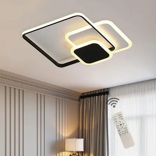 Vista 10 de Lámpara de techo LED moderna, lámpara de techo de montaje empotrado de 50 W, lámpara de techo cuadrada geométrica dorada para sala de estar