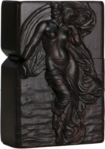 Vista 32 de Carcasa exterior de encendedor tallado en madera negra de ébano natural para kit de inserción Zippo (1000 brazos Avalokiteshvara de la diosa 3#)