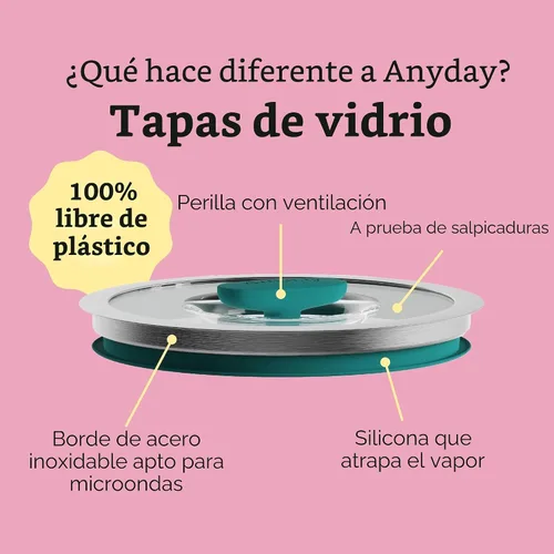 Vista 4 de Anyday Juego de 8 Piezas de Utensilios de Cocina para Microondas y Almacenamiento de Alimentos de Vidrio con Tapas de Vidrio Recipientes Sin