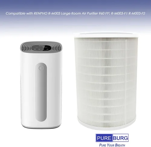 Vista 2 de PUREBURG Filtro de repuesto compatible con purificador de aire RENPHO R-M003 R-M003-F1 R-M003-F2, H13 HEPA carbón activado 2 en 1 filtración de 4