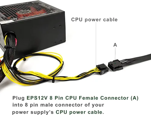 Vista 4 de EPS12V CPU 8 pines hembra a CPU ATX 8 pines y ATX 4 pines macho cable de extensión de fuente de alimentación