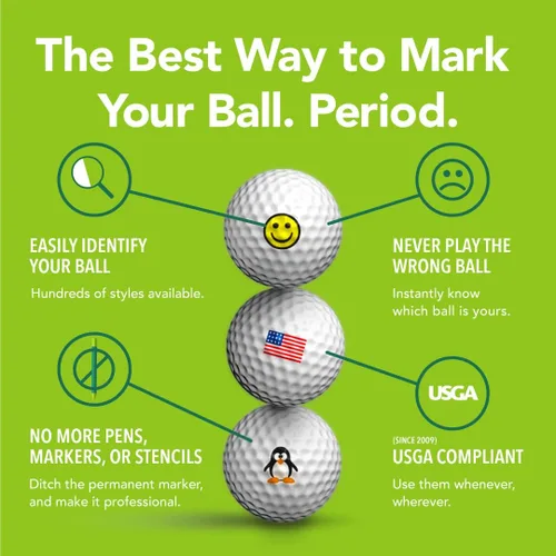 Vista 3 de Golfdotz - Marcadores de pelotas de golf novedosos que cumplen con las reglas de la USGA, calcomanías de pelotas de golf para marcar pelotas, no más