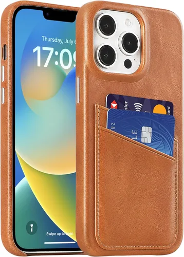 Vista 27 de LUCKYCOIN Funda de piel 100% auténtica tipo cartera para iPhone 13, diseño delgado con tarjetero y funda protectora a prueba de golpes, forro