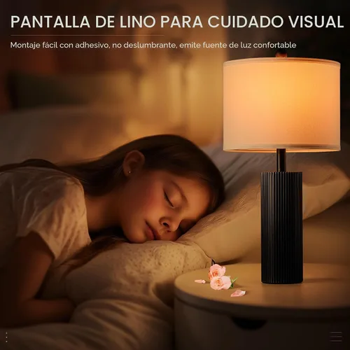 Vista 5 de Juego de 2 lámparas negras de 24.5 pulgadas, modernas lámparas de mesa para sala de estar con puertos USB C+A, lámparas táctiles creativas a rayas