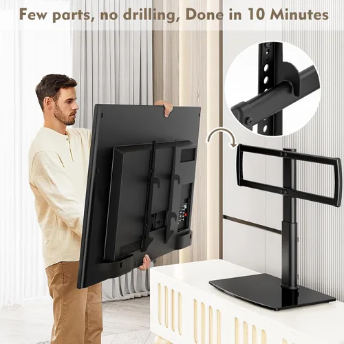 Vista 8 de Soporte universal giratorio para TV con base de mesa para televisores de 32 a 65 pulgadas con giro de 80 grados, base de 4 niveles de altura