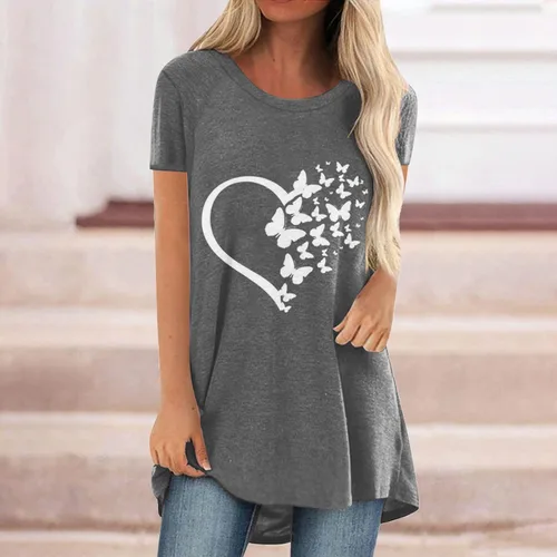 Vista 2 de JEGULV Long Tunic Tunic for Women to Wear with Leggings Short Sleeve V Neck Flowy Shirts Plus Size Loose T-Shirts Blouse