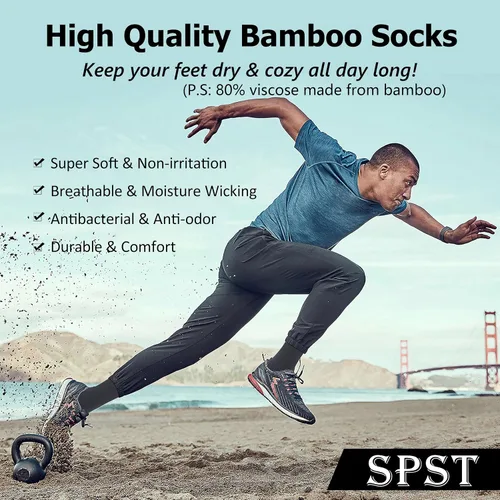 Vista 6 de SPST Calcetines de viscosa para correr, para mujeres y hombres, absorben la humedad, acolchados, transpirables, suaves, tobilleratripulación