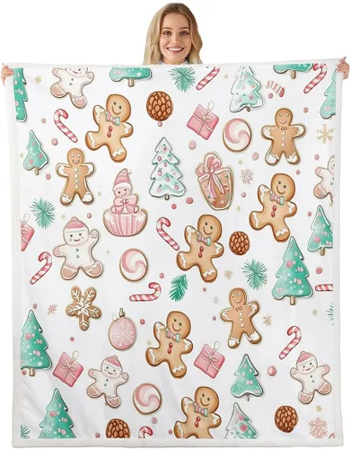 Vista 20 de Manta de cama Kawaii de Papá Noel, manta rústica de felpa con corona de Navidad para decoración rústica del hogar, manta de franela de flores rojas