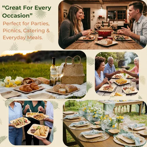 Vista 5 de brheez - Platos y cuencos de bambú desechables, diseño de hoja de palma, biodegradables