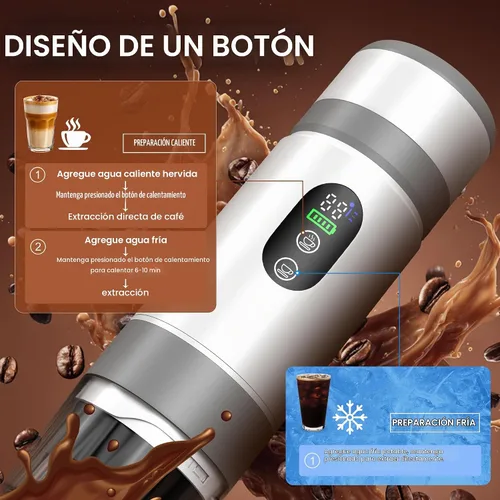 Vista 7 de Cafetera Portátil para Café con 2 Baterías Recargables, 8 Tazas, 20 bares, USB-C, Cafetera de Espresso para Camping, Viaje, Oficina, Compatible