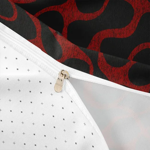 Vista 6 de Juego de ropa de cama decorativa roja y negra, funda de edredón geométrica con líneas de rayas abstractas para niños, niñas, niños, adolescentes
