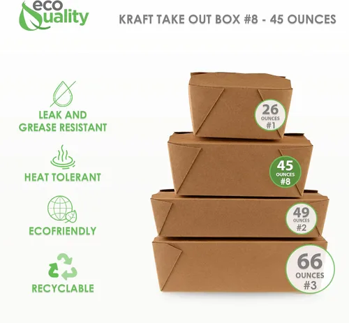 Vista 3 de [Paquete de 50] Contenedores de comida para llevar de 45 onzas, cajas de papel kraft marrón para llevar, resistentes a la grasa para microondas