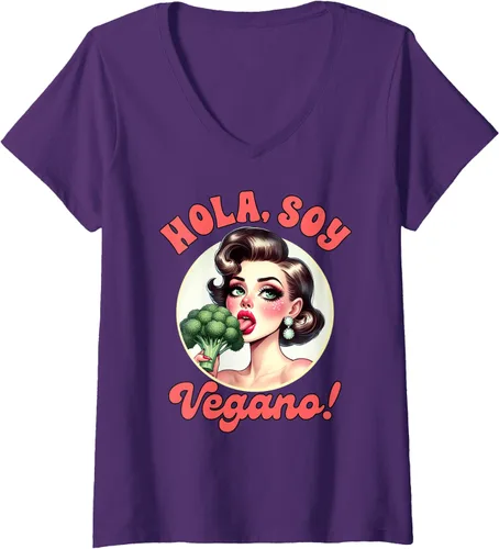 Vista 5 de Womens Vegan Life Vegetarian Broccoli Spanish Hola Soy Vegano V-Neck T-Shirt