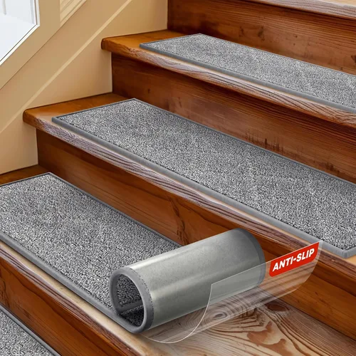 Vista 5 de MBIGM Alfombra antideslizante para peldaños de 20 x 32 pulgadas, tapete a juego de felpa suave, cómoda, antideslizante, antideslizante, color gris
