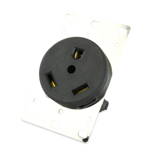 Vista 4 de RV 30 amperios, 125 voltios, NEMA Tt-30R, 2P, receptáculo de alimentación de 3 W, cuchilla recta, grado industrial, conexión a tierra, cable
