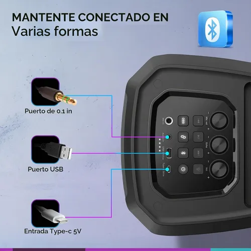 Vista 9 de PHILIPS - Altavoz Bluetooth para fiestas, refuerzo dinámico de graves, Bluetooth y entrada auxiliar, entrada de micrófono, emparejamiento