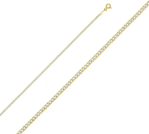 Vista 2 de Wellingsale 14k Two Tone Yellow and White Gold Solid 2mm Cuban Concaved Curb White Pave Diamond Cut Chain Necklace with Spring Ring Clasp
