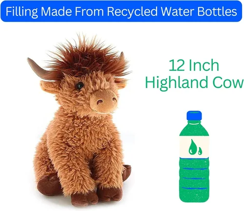 Vista 6 de The Petting Zoo Highland Cow - Peluche de vaca de peluche, regalos para niños, animales salvajes de la vida silvestre, juguete de peluche de vaca