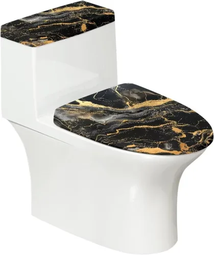 Vista 30 de Cubierta de asiento de inodoro con estampado de cebra, cubierta de tapa de tanque de inodoro ovalada negra, alargada, redonda, repuesto