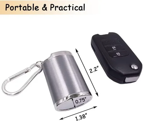 Vista 2 de Hourwof Cenicero portátil de metal con tapa, cenicero de bolsillo para cigarrillos, bandejas de ceniza de viaje con llavero, negro ovalado