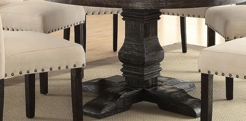 Vista 6 de Juego de muebles de cocina con tapa de mármol blanco juego de mesa de comedor de madera (mesa redonda+6 sillas)