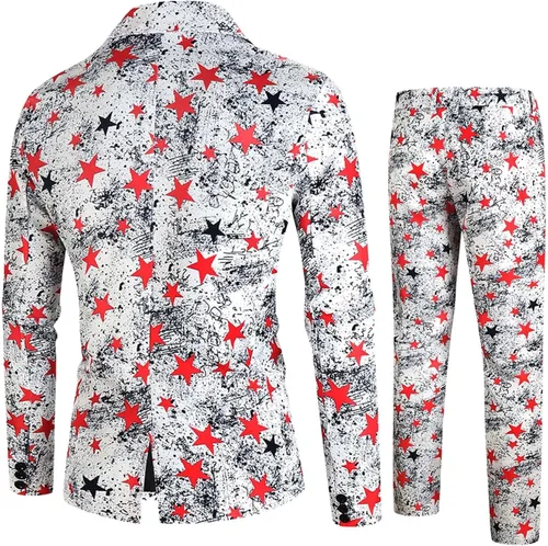 Vista 3 de Mens Fashion Casual Printing Star Vintage Suit Pants Three Piece Tuxedo