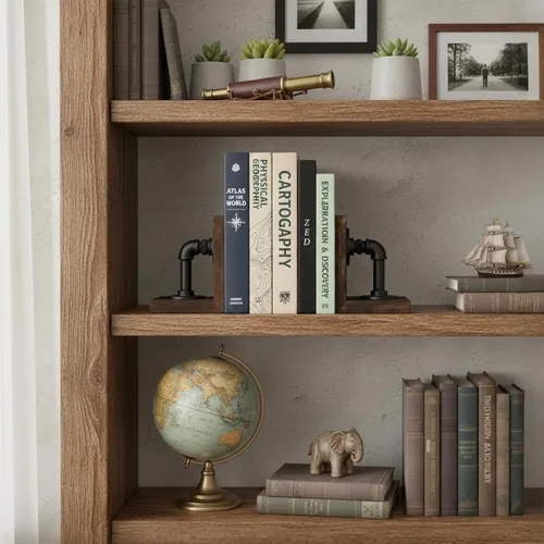 Vista 2 de MyGift Sujetalibros Decorativos, Sujetalibros para Estantes, Sujetalibros de Metal para Libros Pesados, Decoración de Oficina para Hombres, Tope