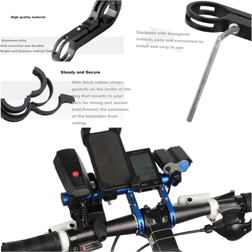 Vista 4 de Extensor de manillar de bicicleta, extensor de manillar de bicicleta con soporte de abrazadera de montaje doble, para soportes de bicicleta, barras