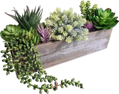 Vista 13 de Winlyn Planta de boj artificial de 14 pulgadas, arreglo de vegetación de boj sintético en negro, maceta rectangular de madera en maceta, planta