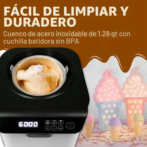 Vista 4 de Whynter Máquina automática para hacer helados de 1.28 cuartos de galón vertical con compresor integrado, pantalla digital LCD y temporizador, sin