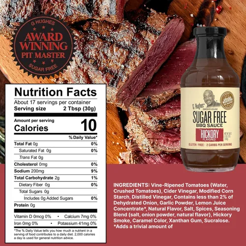 Vista 2 de G Hughes Smokehouse Salsa de barbacoa sin azúcar, Hickory, 18 & SF Original 18 oz (paquete de 2)
