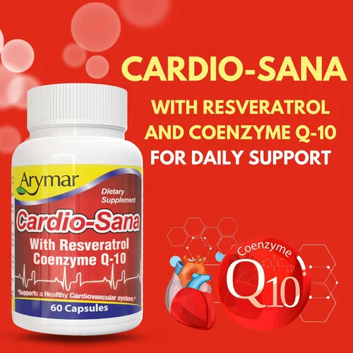Vista 4 de Arymar Suplemento Cardio-Sana, Co-Enzima Q-10 100 mg, Resveratrol 300 mg, 60 Cápsulas