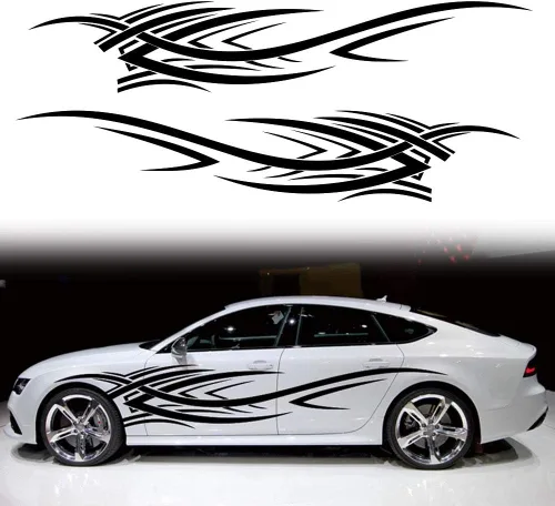 Vista 10 de 2 calcomanías universales de 137.7 pulgadas, diseño de rayas laterales de automóvil, diseño de rayas laterales autoadhesivas, accesorios