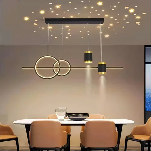 Vista 2 de Lámparas colgantes LED modernas para isla de cocina, lámpara lineal LED regulable con control remoto, lámpara de iluminación de isla negra de 39