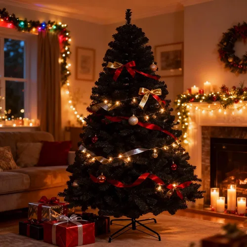 Vista 10 de SHATCHI Árbol artificial imperial negro de 4 pies, 230 puntas, árbol artificial con soporte de metal