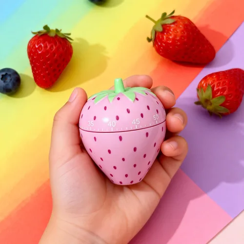 Vista 2 de Lindo temporizador de cocina de galletas de frutas Alarma de cocina manual novedosa Molde mecánico de fresa en forma divertida para decoración
