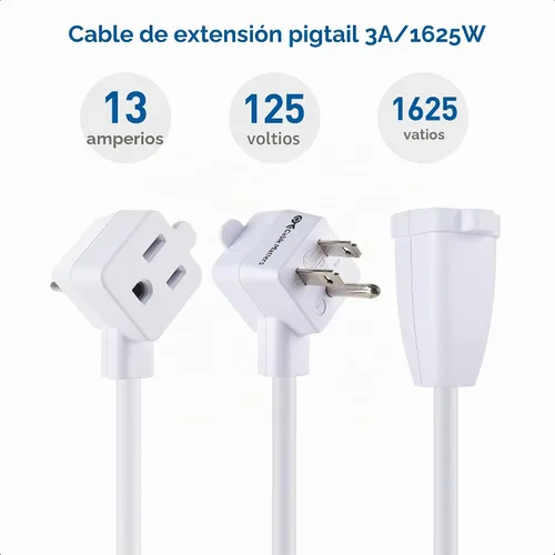 Vista 5 de Cable Matters Paquete de 2 cables de extensión cortos 13A 1625W de 2 salidas, 1 pie, color blanco