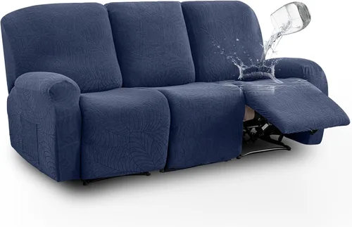 Vista 12 de vctops Funda repelente al agua para silla reclinable de 4 piezas con bolsillo lateral, diseño de hojas de jacquard, elástica, suave, protector