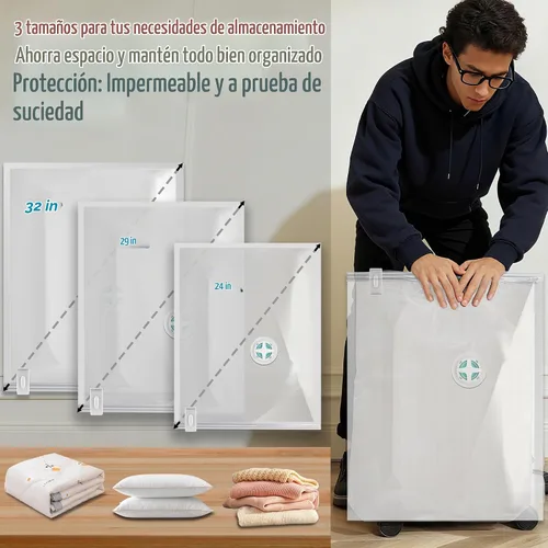 Vista 5 de Bolsas de sellado al vacío para ropa de viaje, bolsas de almacenamiento al vacío ahorradoras de espacio con bomba de aire, embalaje de compresión