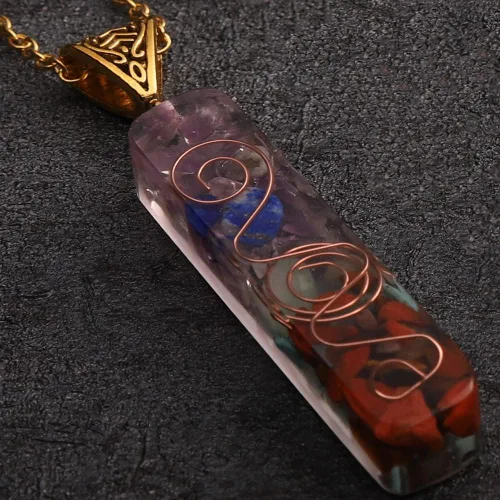 Vista 4 de GISENHONY Collar de cristal con colgante de árbol de la vida, colgante hexagonal de chakras, piedra curativa espiritual, joyería de piedras