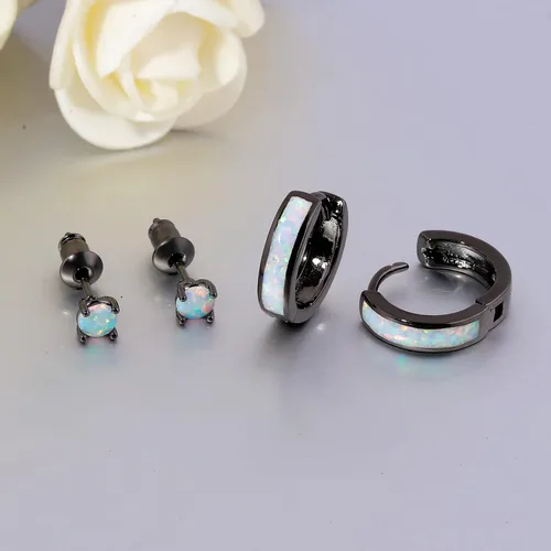 Vista 13 de CiNily Aretes Huggie de ópalo con bisagras, chapados en oro, hipoalergénicos, pequeños aretes de aro para mujeres, adolescentes, niñas, hombres